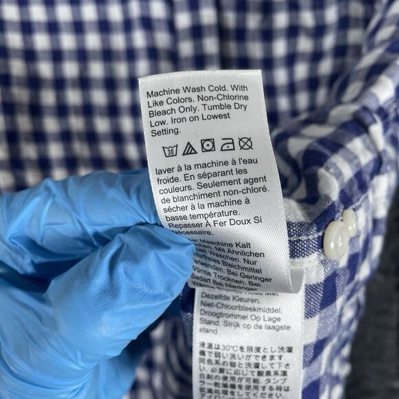 J. Crew Irish Linen Shirt Men’s Large Slim Fit Blue Plaid Preppy Baird McNutt - Picture 5 of 7